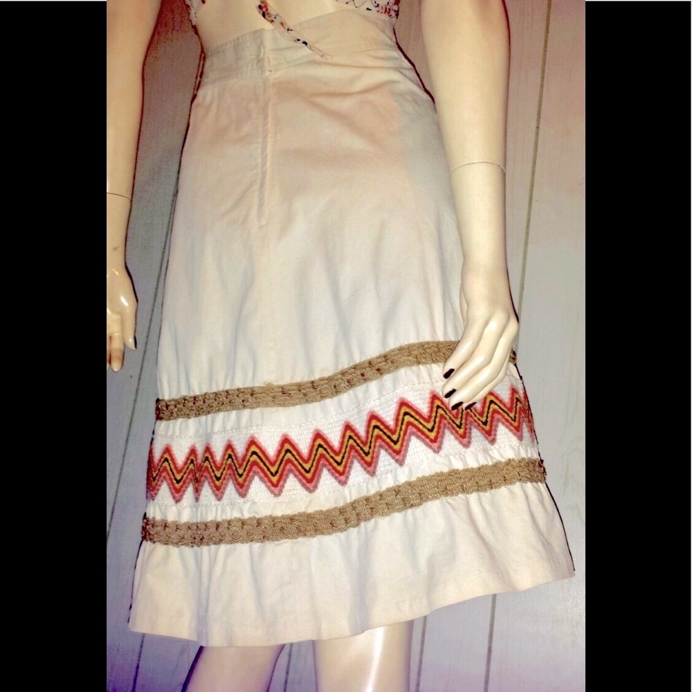HAPPY LEGS Vintage 70s Boho Denim A-line Funky Zigzag Skirt